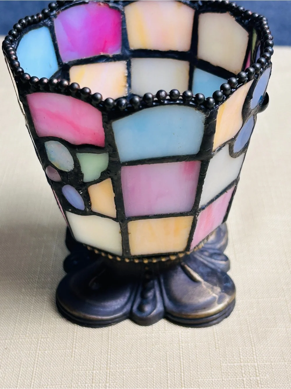 VTG PartyLite Hydrangea Tiffany-Style Stained Glass Whimsy Votive Candle Holder